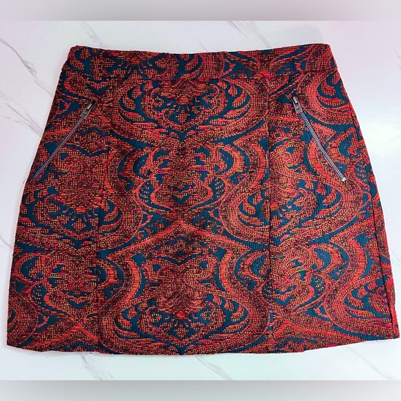 Hollister Tapestry Skirt Orange & Blue Mini w/ Pockets Size Small - Picture 1 of 10